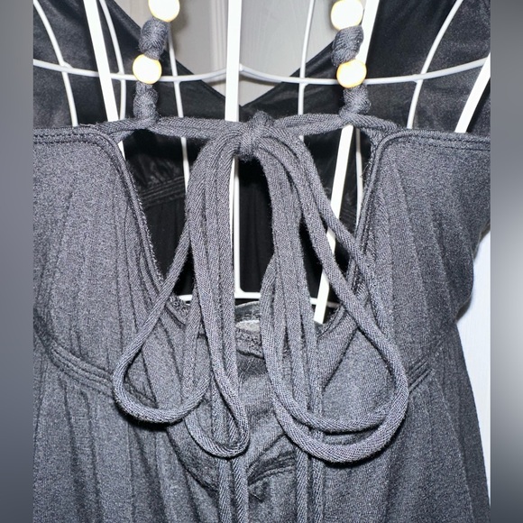 Vintage Cotton Wood Beaded Adjustable Straps Black Midi Dress - Picture 7 of 9